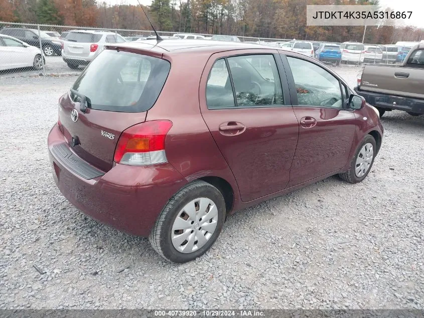 JTDKT4K35A5316867 2010 Toyota Yaris