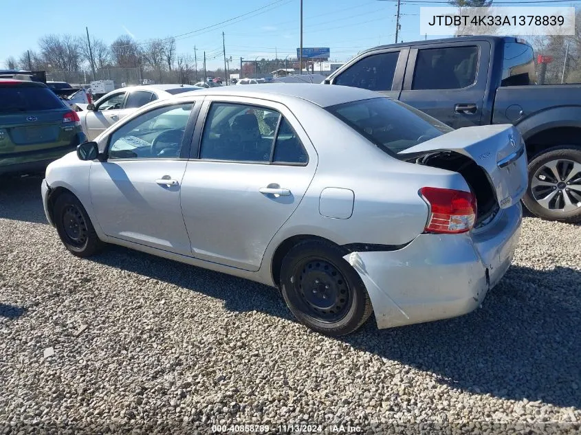 2010 Toyota Yaris VIN: JTDBT4K33A1378839 Lot: 40858789