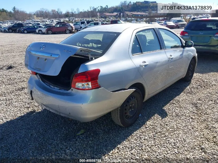 2010 Toyota Yaris VIN: JTDBT4K33A1378839 Lot: 40858789