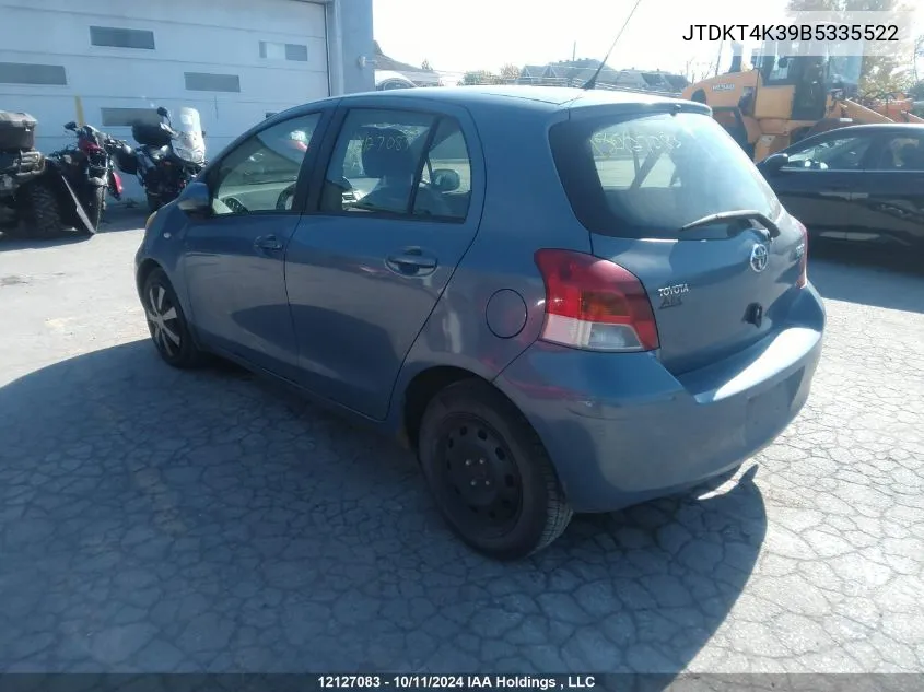 2011 Toyota Yaris VIN: JTDKT4K39B5335522 Lot: 12127083