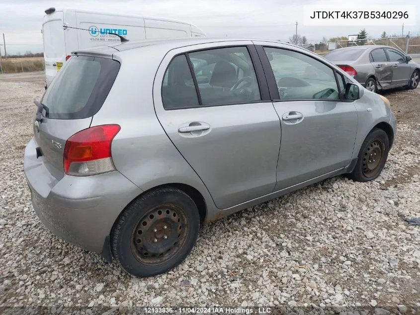 2011 Toyota Yaris Le VIN: JTDKT4K37B5340296 Lot: 12133836