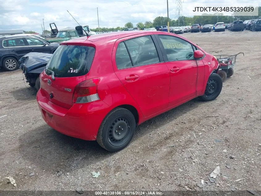 2011 Toyota Yaris VIN: JTDKT4K34B5339039 Lot: 40138106