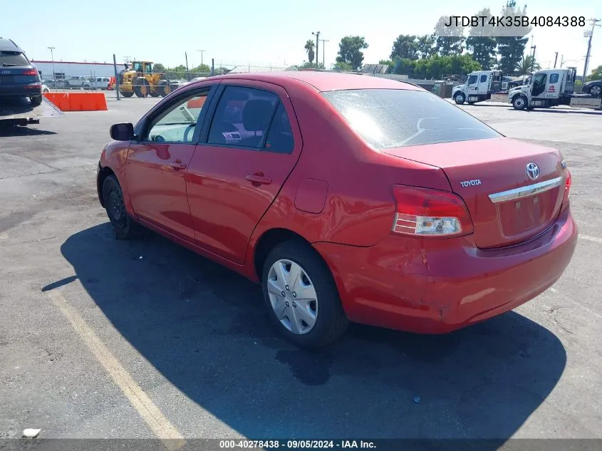 2011 Toyota Yaris VIN: JTDBT4K35B4084388 Lot: 40278438