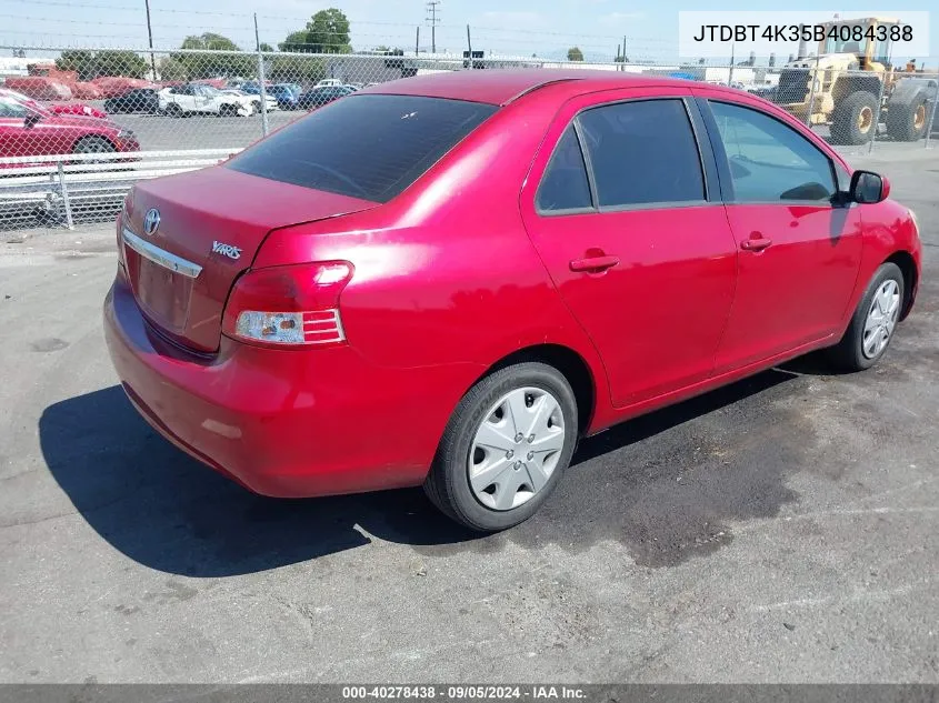 2011 Toyota Yaris VIN: JTDBT4K35B4084388 Lot: 40278438