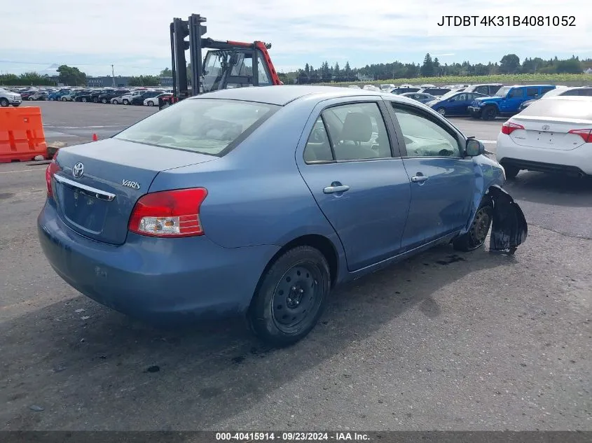 2011 Toyota Yaris VIN: JTDBT4K31B4081052 Lot: 40415914