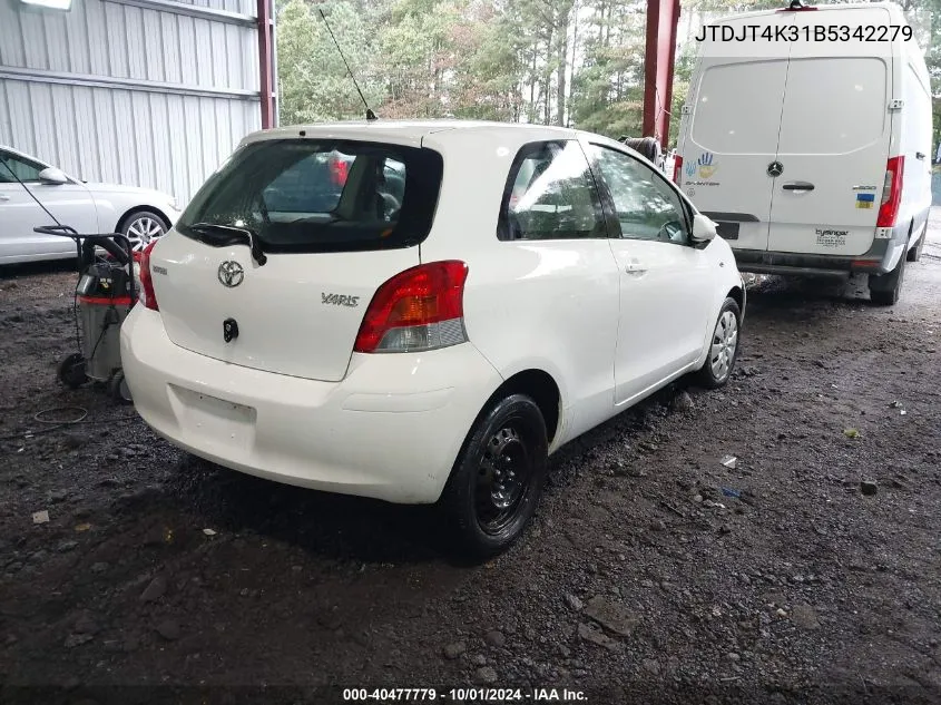 2011 Toyota Yaris VIN: JTDJT4K31B5342279 Lot: 40477779