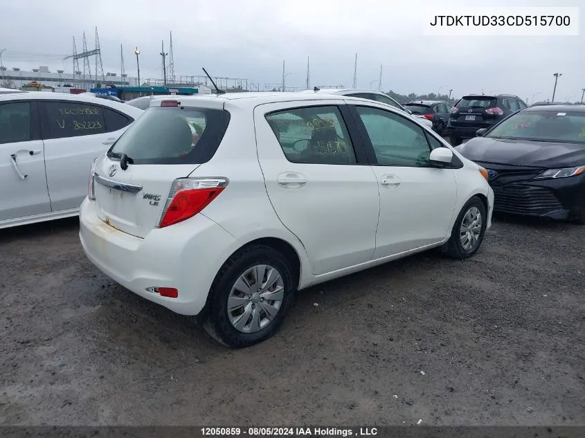 2012 Toyota Yaris VIN: JTDKTUD33CD515700 Lot: 12050859