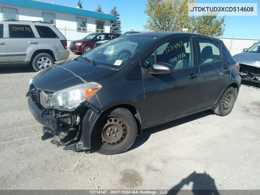 2012 Toyota Yaris VIN: JTDKTUD3XCD514608 Lot: 12114147