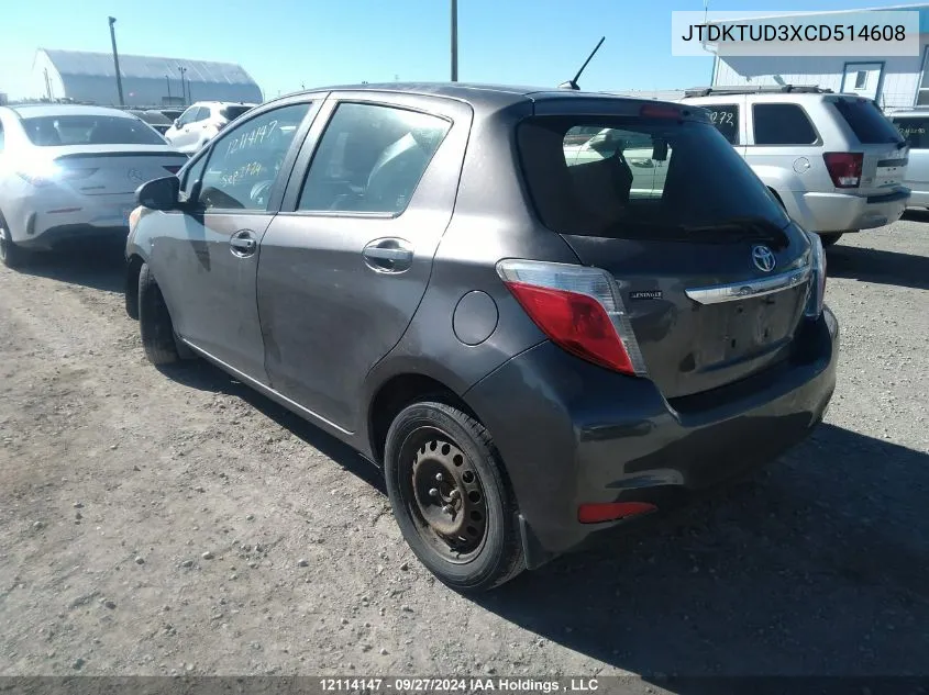 2012 Toyota Yaris VIN: JTDKTUD3XCD514608 Lot: 12114147