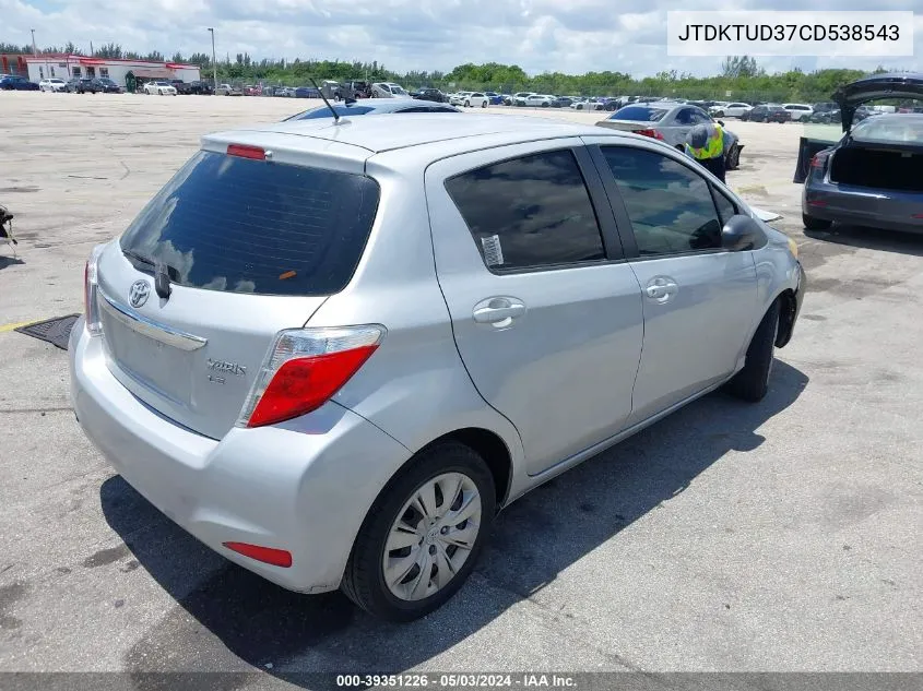 2012 Toyota Yaris Le VIN: JTDKTUD37CD538543 Lot: 39351226