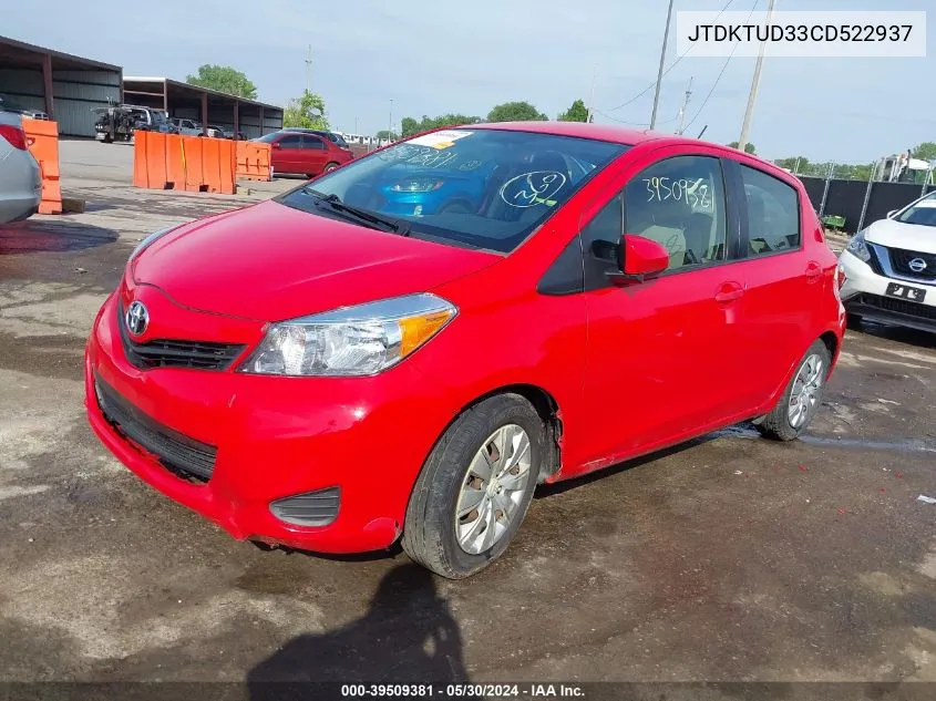 2012 Toyota Yaris L/Le/Se VIN: JTDKTUD33CD522937 Lot: 39509381