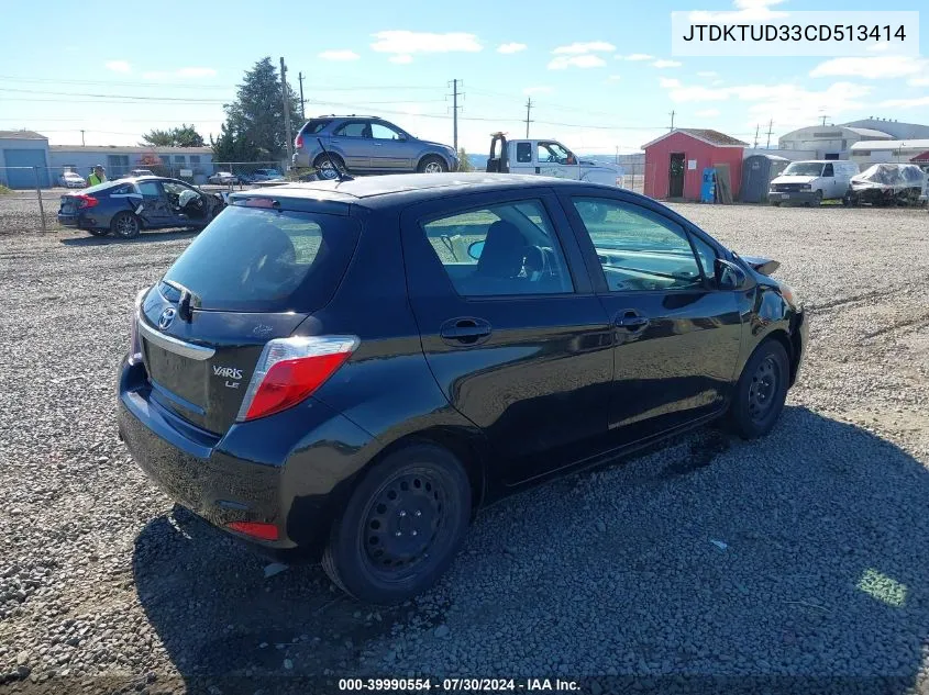 2012 Toyota Yaris Le VIN: JTDKTUD33CD513414 Lot: 39990554