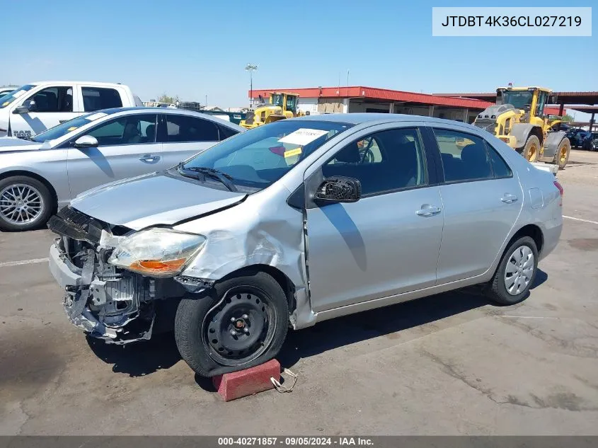 2012 Toyota Yaris VIN: JTDBT4K36CL027219 Lot: 40271857