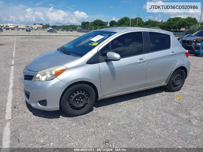 2012 Toyota Yaris Le VIN: JTDKTUD36CD520986 Lot: 40351311