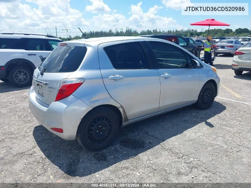 2012 Toyota Yaris Le VIN: JTDKTUD36CD520986 Lot: 40351311