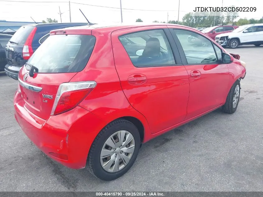 2012 Toyota Yaris Le VIN: JTDKTUD32CD502209 Lot: 40415790