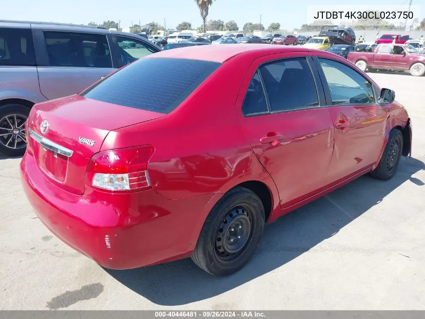 2012 Toyota Yaris VIN: JTDBT4K30CL023750 Lot: 40446481