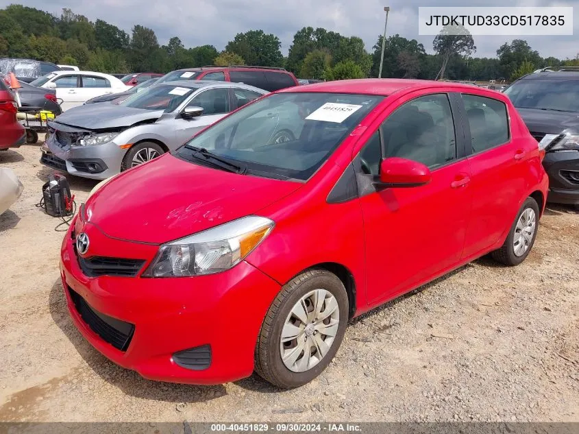 2012 Toyota Yaris Le VIN: JTDKTUD33CD517835 Lot: 40451829