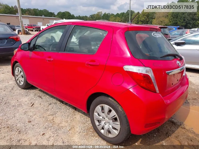 JTDKTUD33CD517835 2012 Toyota Yaris Le