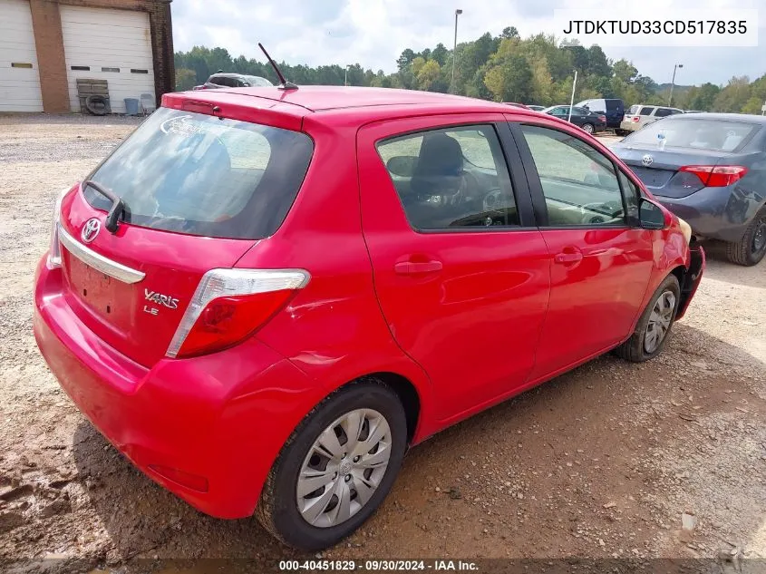 JTDKTUD33CD517835 2012 Toyota Yaris Le