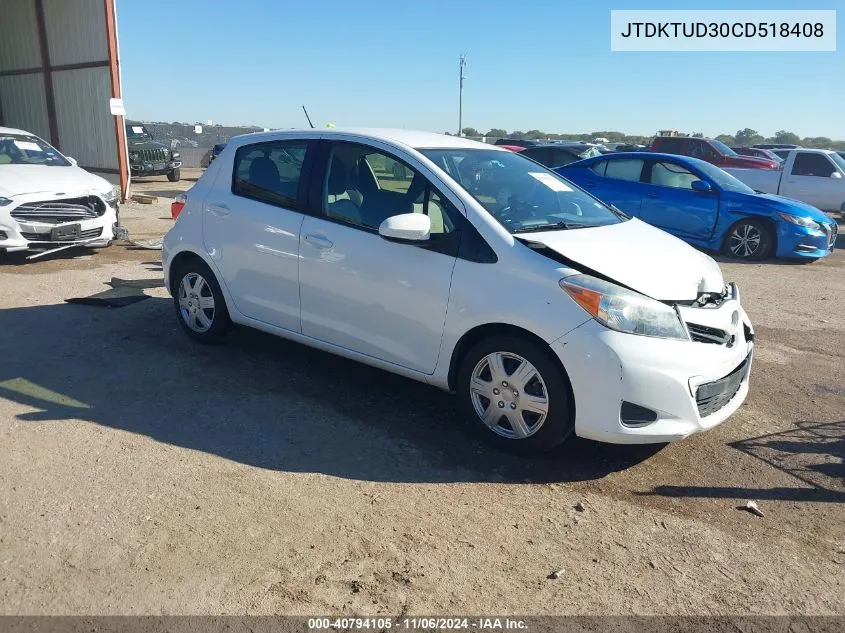 2012 Toyota Yaris Le VIN: JTDKTUD30CD518408 Lot: 40794105