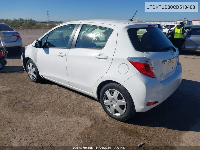 2012 Toyota Yaris Le VIN: JTDKTUD30CD518408 Lot: 40794105