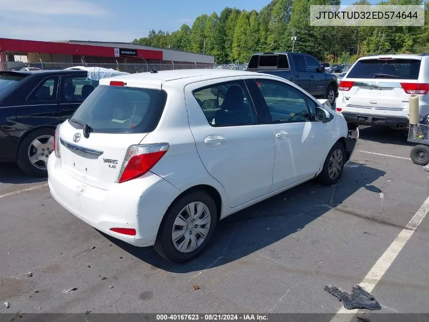 2014 Toyota Yaris Le (Tmc/Cbu Plant) VIN: JTDKTUD32ED574644 Lot: 40167623