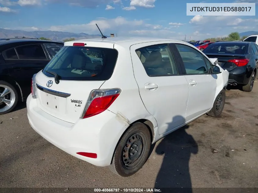 2014 Toyota Yaris Le (Tmc/Cbu Plant) VIN: JTDKTUD31ED588017 Lot: 40566797