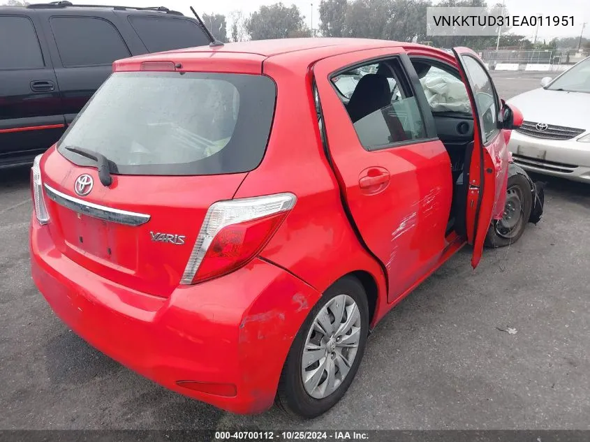 2014 Toyota Yaris L (Tmmf Plant) VIN: VNKKTUD31EA011951 Lot: 40700112