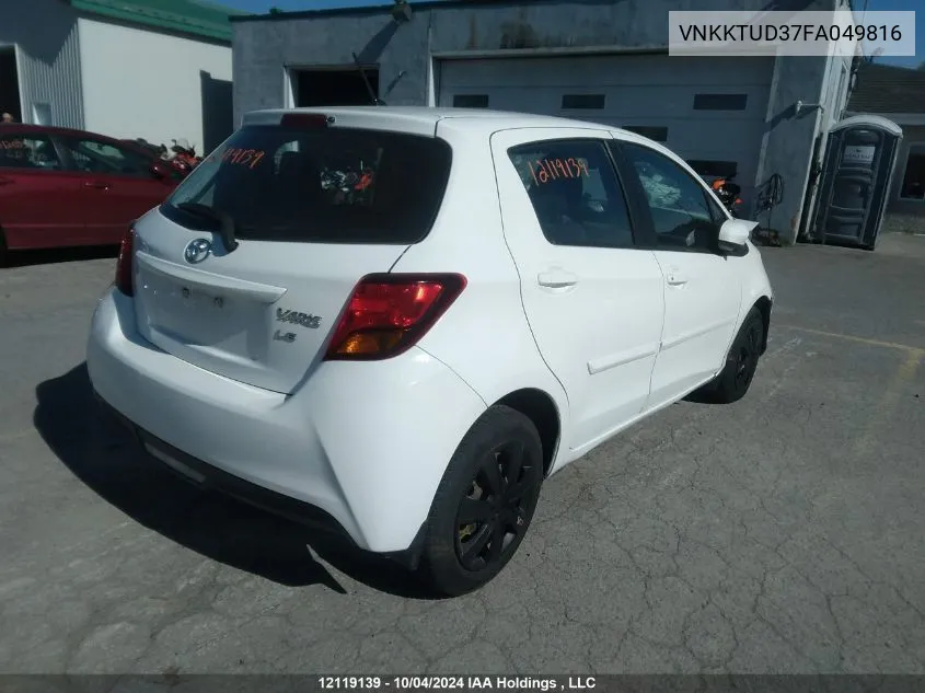 2015 Toyota Yaris Le VIN: VNKKTUD37FA049816 Lot: 12119139