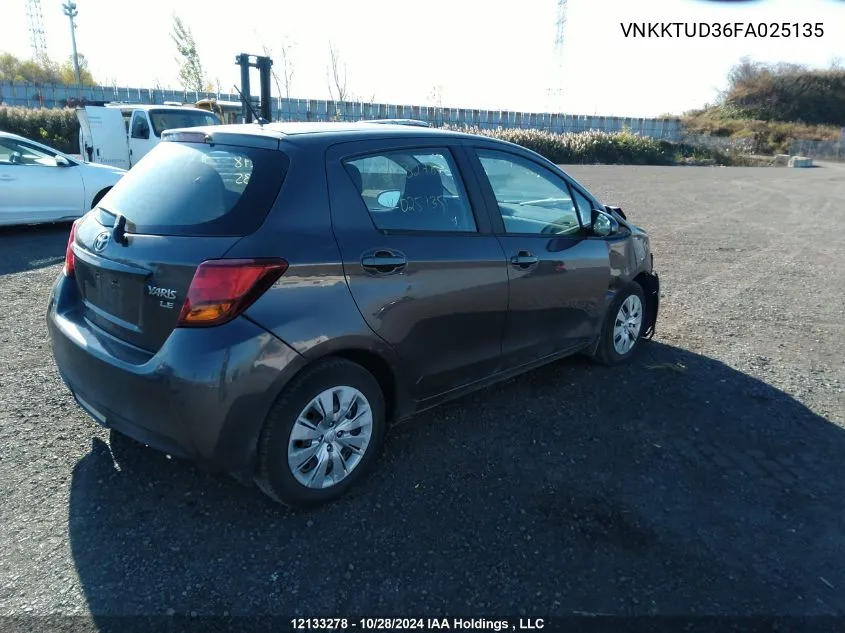 2015 Toyota Yaris VIN: VNKKTUD36FA025135 Lot: 12133278