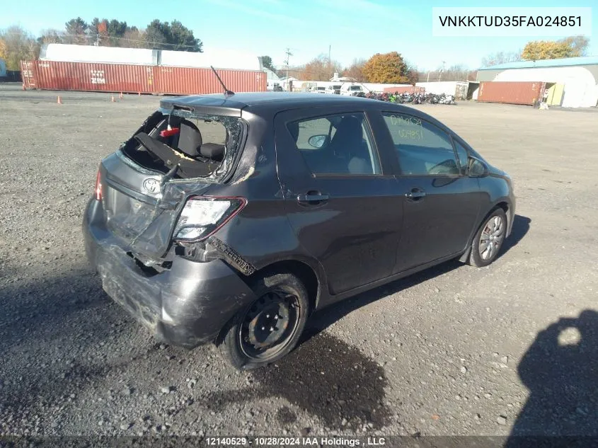 2015 Toyota Yaris Le VIN: VNKKTUD35FA024851 Lot: 12140529