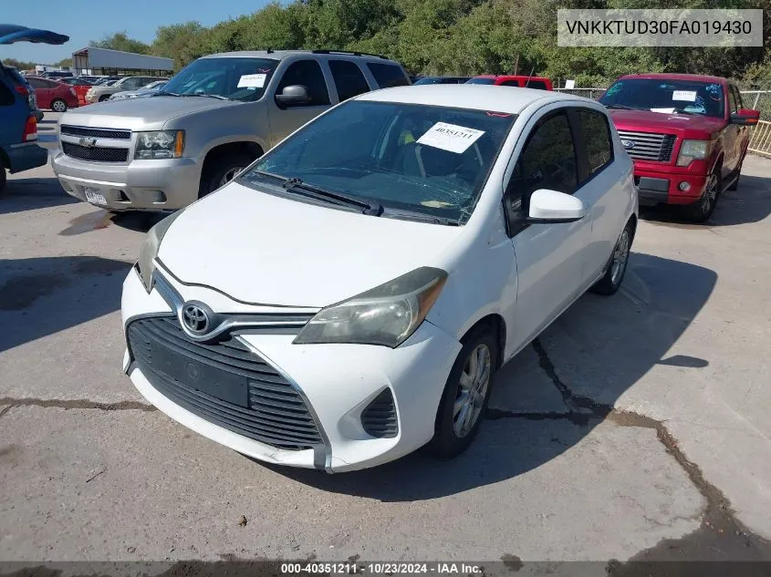 2015 Toyota Yaris Le VIN: VNKKTUD30FA019430 Lot: 40351211