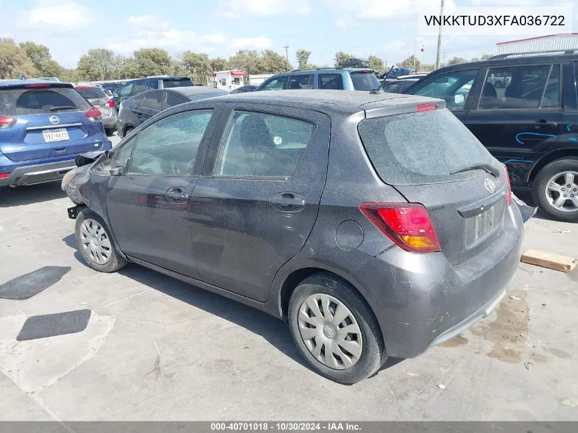 2015 Toyota Yaris L VIN: VNKKTUD3XFA036722 Lot: 40701018