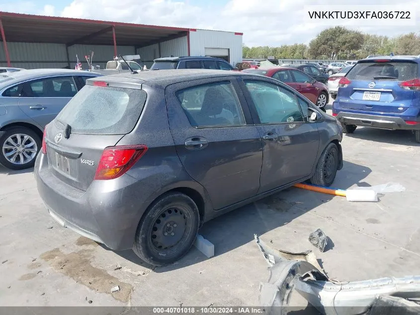 2015 Toyota Yaris L VIN: VNKKTUD3XFA036722 Lot: 40701018