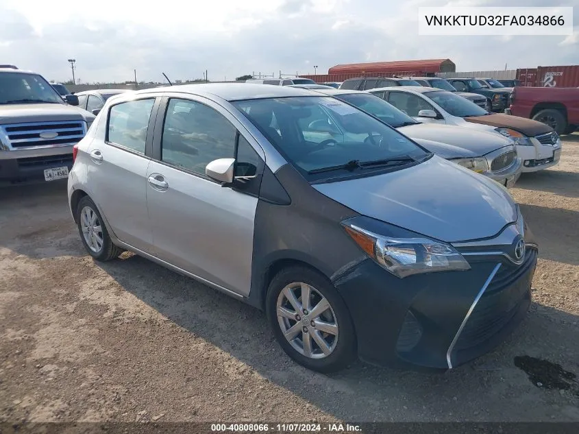 2015 Toyota Yaris Le VIN: VNKKTUD32FA034866 Lot: 40808066