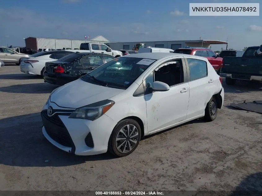 2017 Toyota Yaris L VIN: VNKKTUD35HA078492 Lot: 40188853