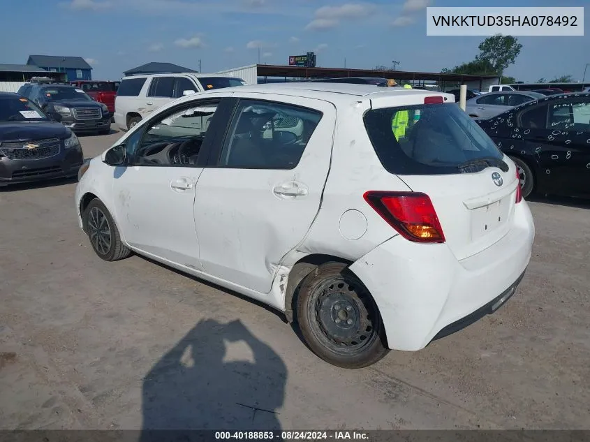 2017 Toyota Yaris L VIN: VNKKTUD35HA078492 Lot: 40188853