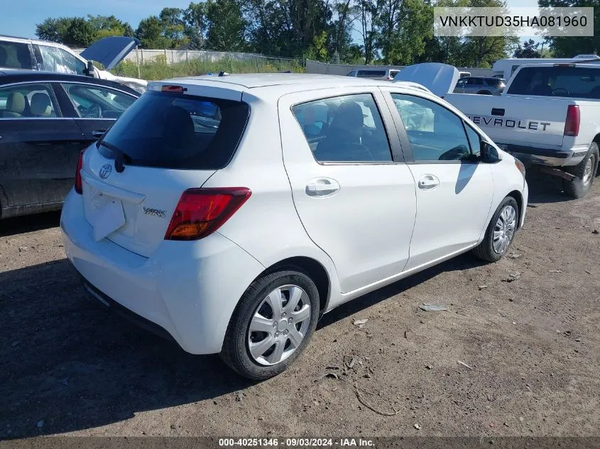 2017 Toyota Yaris L VIN: VNKKTUD35HA081960 Lot: 40251346