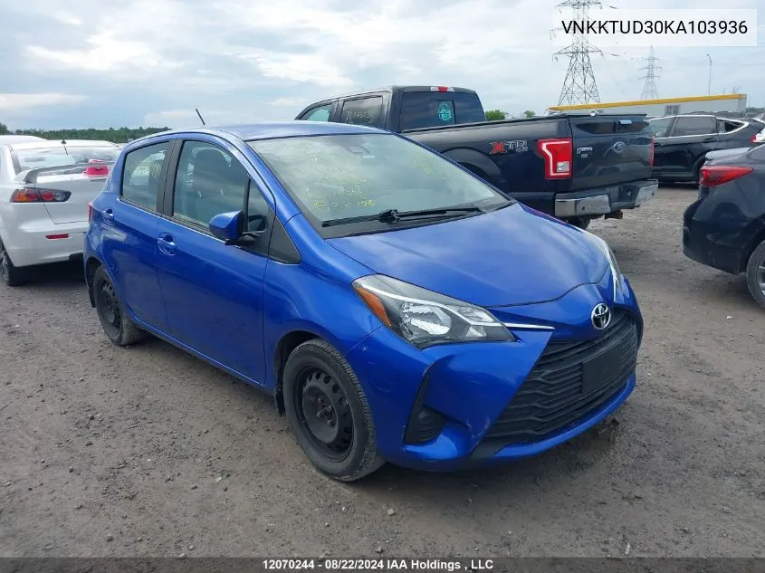 2019 Toyota Yaris VIN: VNKKTUD30KA103936 Lot: 12070244