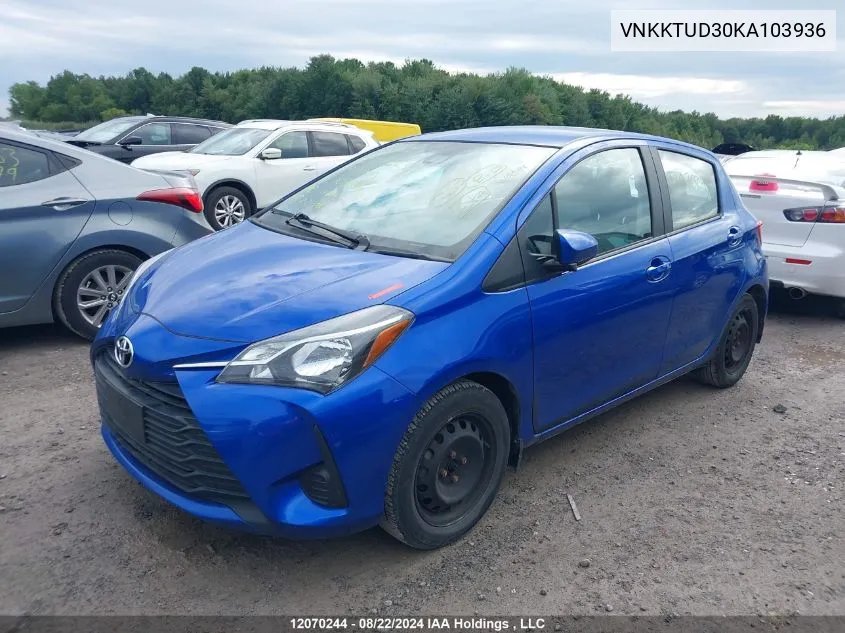 2019 Toyota Yaris VIN: VNKKTUD30KA103936 Lot: 12070244