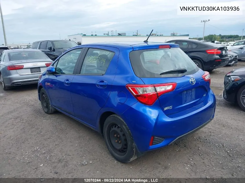 2019 Toyota Yaris VIN: VNKKTUD30KA103936 Lot: 12070244