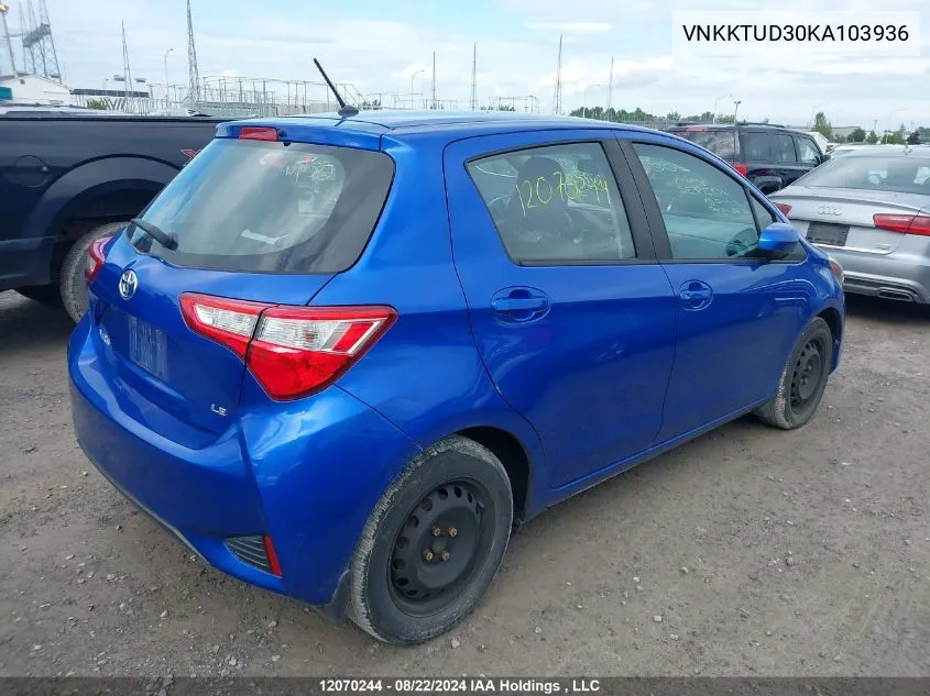 2019 Toyota Yaris VIN: VNKKTUD30KA103936 Lot: 12070244