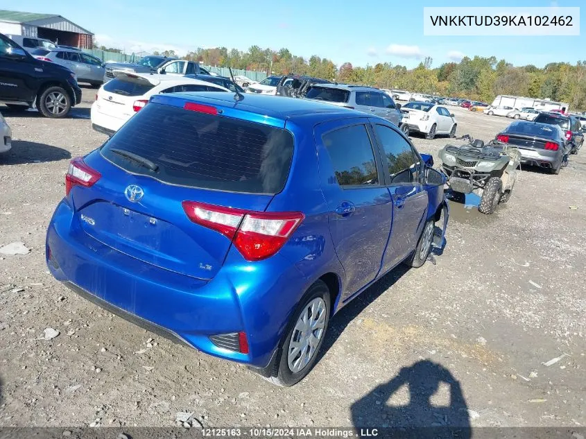 2019 Toyota Yaris Le VIN: VNKKTUD39KA102462 Lot: 12125163