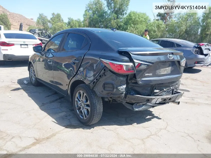 3MYDLBYV4KY514044 2019 Toyota Yaris Le