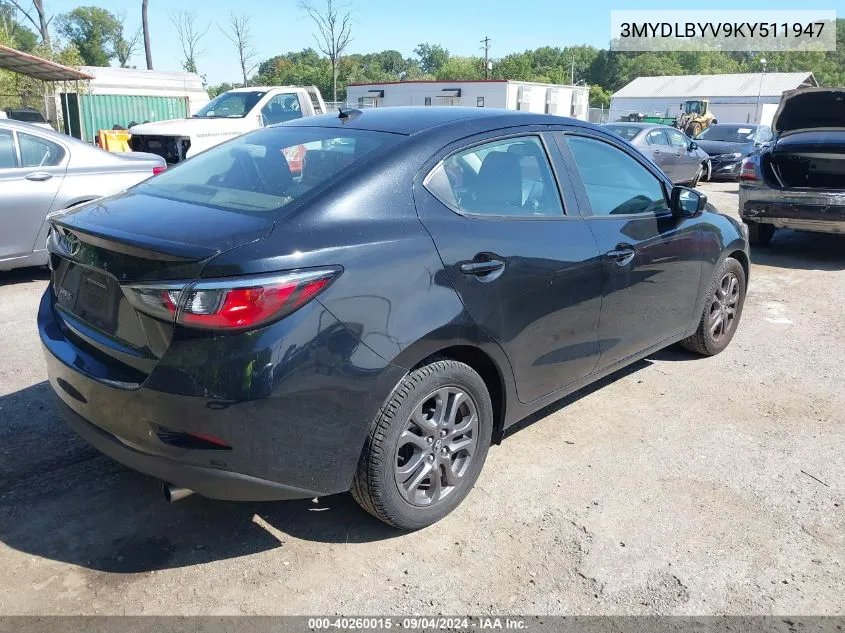 2019 Toyota Yaris L/Le/Xle VIN: 3MYDLBYV9KY511947 Lot: 40260015