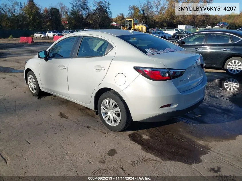 2019 Toyota Yaris L VIN: 3MYDLBYV6KY514207 Lot: 40825219