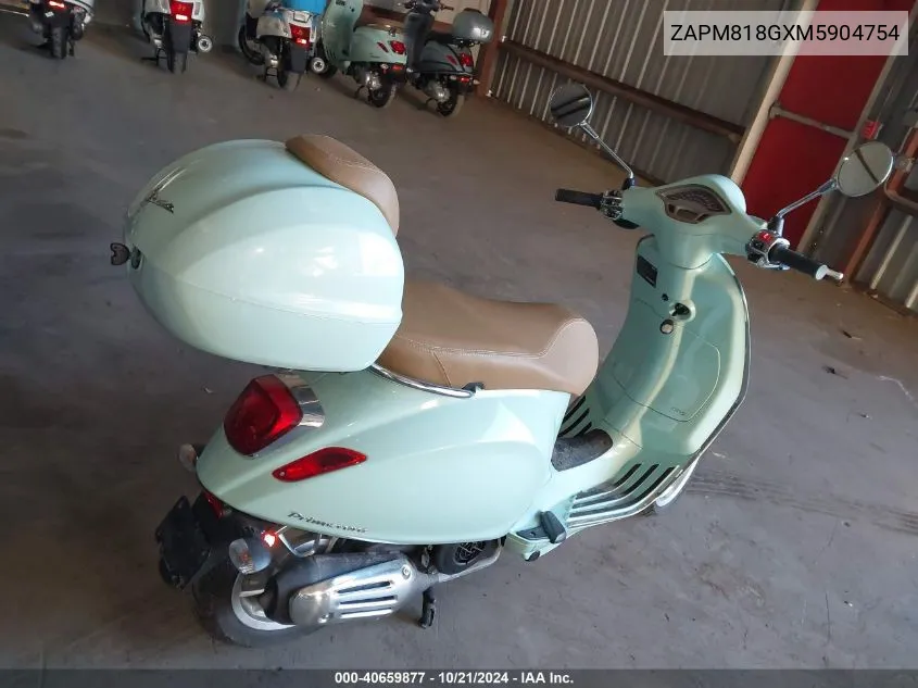 2021 Vespa Primavera/Sprint 150 VIN: ZAPM818GXM5904754 Lot: 40659877