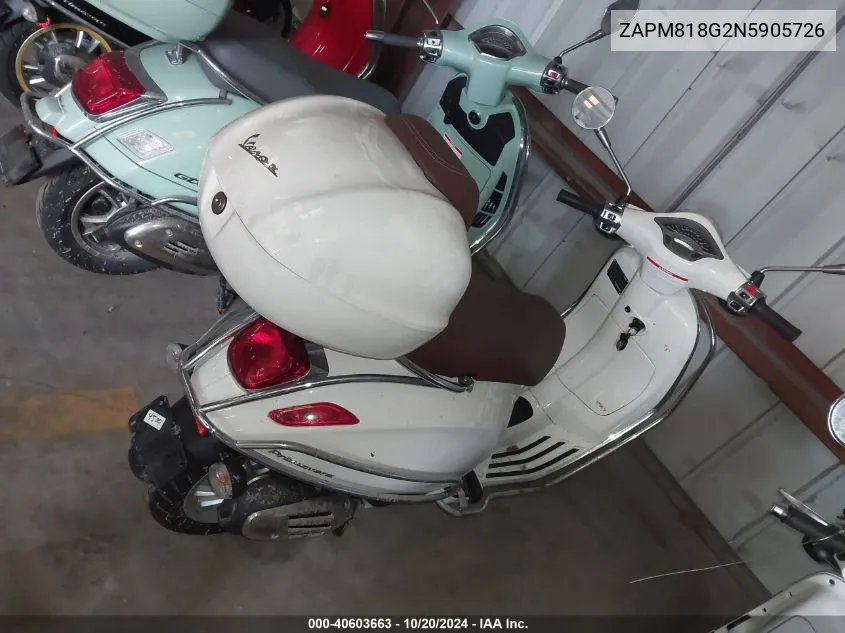 2022 Vespa Primavera/Sprint 150 VIN: ZAPM818G2N5905726 Lot: 40603663