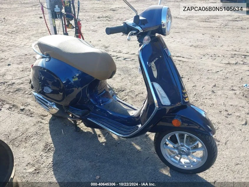 2022 Vespa Primavera/Sprint 50 VIN: ZAPCA06B0N5105634 Lot: 40645306